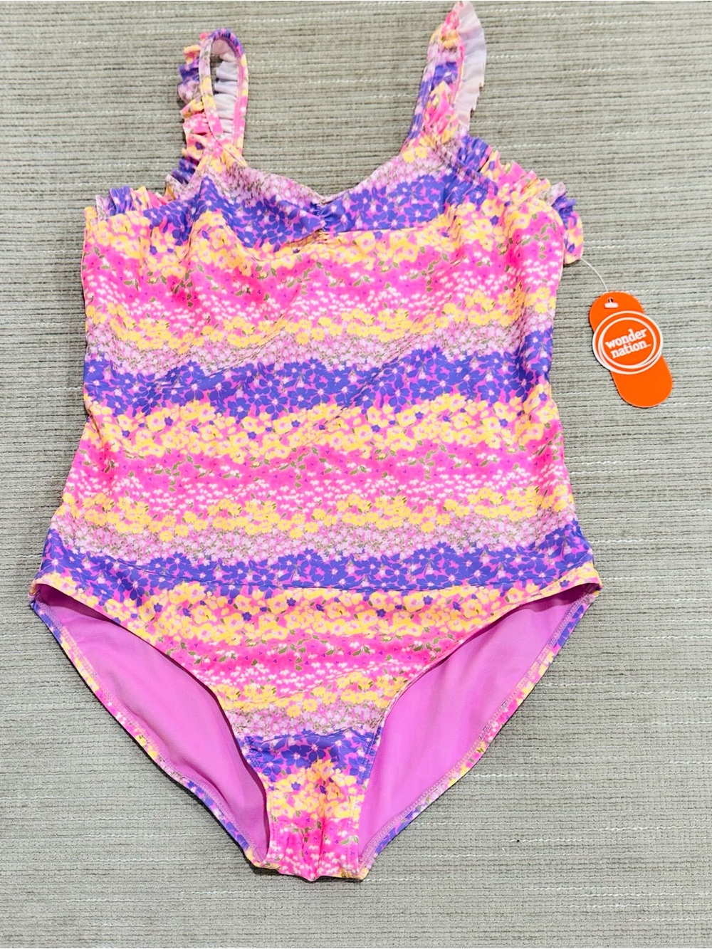 Pink Purple Yellow Orchid Flower Ruffle Swimsuit Girls Size XL (14-16) NWT